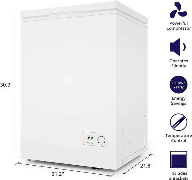 Alt view image 2 of 7 - Northair Chest Freezer - 3.5 Cu Ft with 2 Removable Baskets - Reach In Freezer Chest - Quiet Compact Freezer - 7 Temperature Settings - White