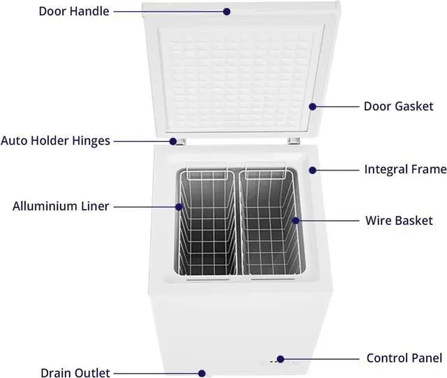 Alt view image 7 of 7 - Northair Chest Freezer - 3.5 Cu Ft with 2 Removable Baskets - Reach In Freezer Chest - Quiet Compact Freezer - 7 Temperature Settings - White