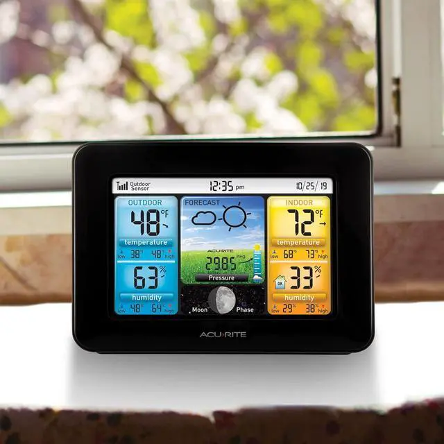 Alt view image 5 of 7 - AcuRite Wireless Home Weather Station with Color Display, Indoor Outdoor Thermometer and Temperature Sensor