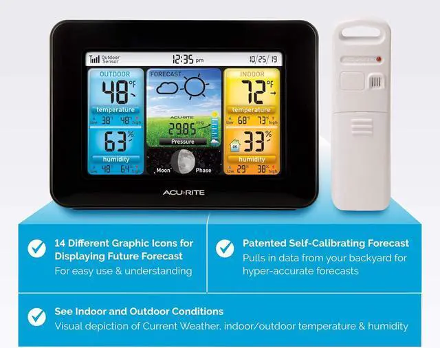 Alt view image 6 of 7 - AcuRite Wireless Home Weather Station with Color Display, Indoor Outdoor Thermometer and Temperature Sensor