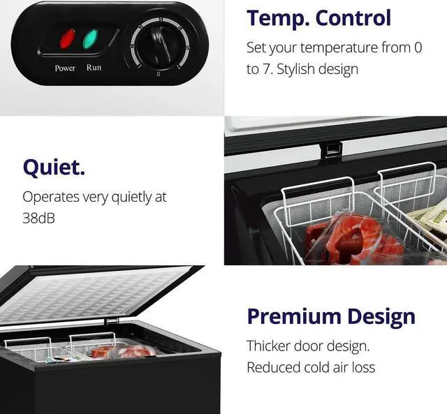 Alt view image 3 of 7 - 3.5 Cu.ft Chest Freezer Small Deep Freezer Mini Household Chest Freezers Upright with 2 Removable Baskets 7 Temperature Settings Black