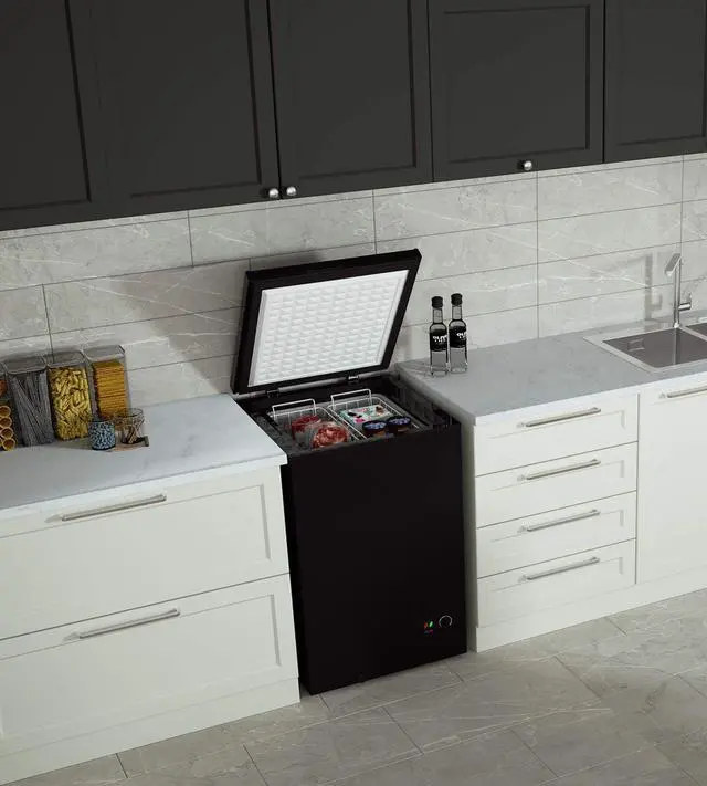 Alt view image 5 of 7 - 3.5 Cu.ft Chest Freezer Small Deep Freezer Mini Household Chest Freezers Upright with 2 Removable Baskets 7 Temperature Settings Black