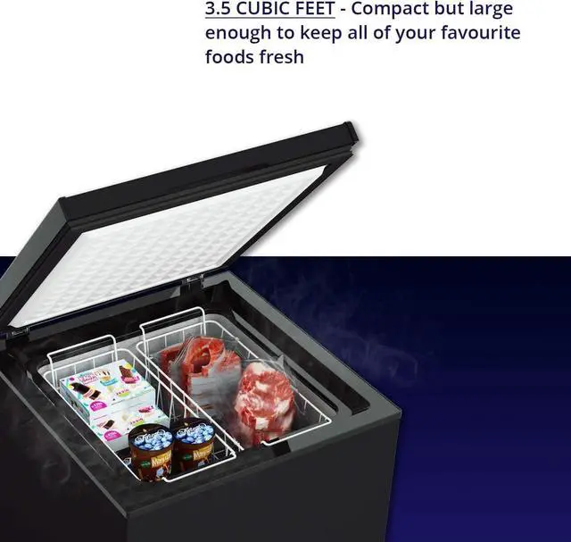 Alt view image 7 of 7 - 3.5 Cu.ft Chest Freezer Small Deep Freezer Mini Household Chest Freezers Upright with 2 Removable Baskets 7 Temperature Settings Black