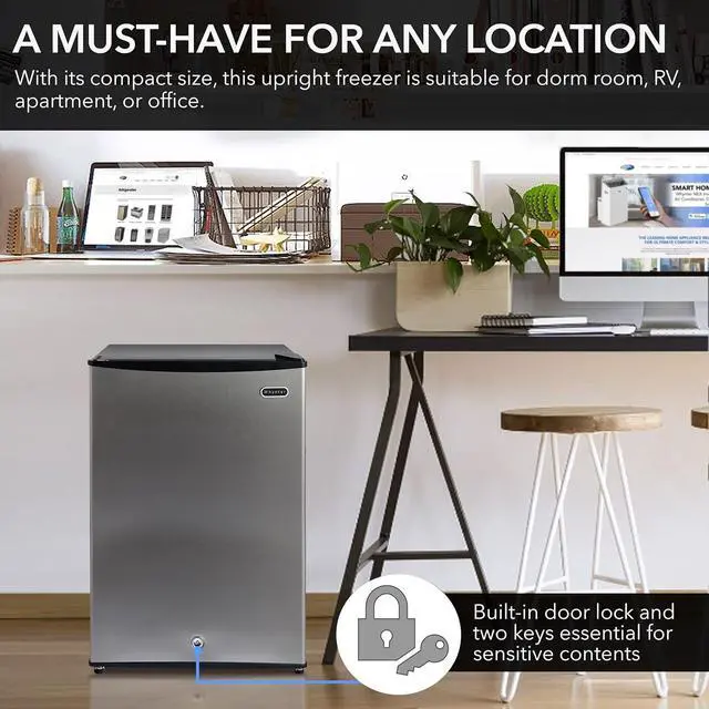 Alt view image 2 of 7 - Whynter CUF-210SS Mini, 2.1 Cubic Foot Energy Star Rated Small Upright Freezer with Lock, Stainless Steel, Black