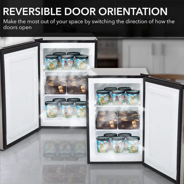 Alt view image 4 of 7 - Whynter CUF-210SS Mini, 2.1 Cubic Foot Energy Star Rated Small Upright Freezer with Lock, Stainless Steel, Black