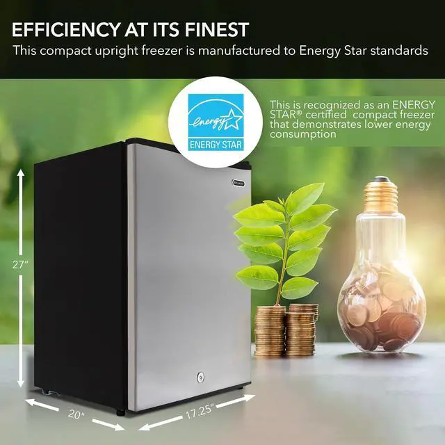 Alt view image 3 of 7 - Whynter CUF-210SS Mini, 2.1 Cubic Foot Energy Star Rated Small Upright Freezer with Lock, Stainless Steel, Black