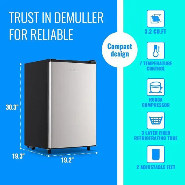 Alt view image 5 of 7 - 3.2 Cu.Ft Upright Freezer with 7 Adjustable Thermostat Stand-up Single Door Compact Freezers Silver