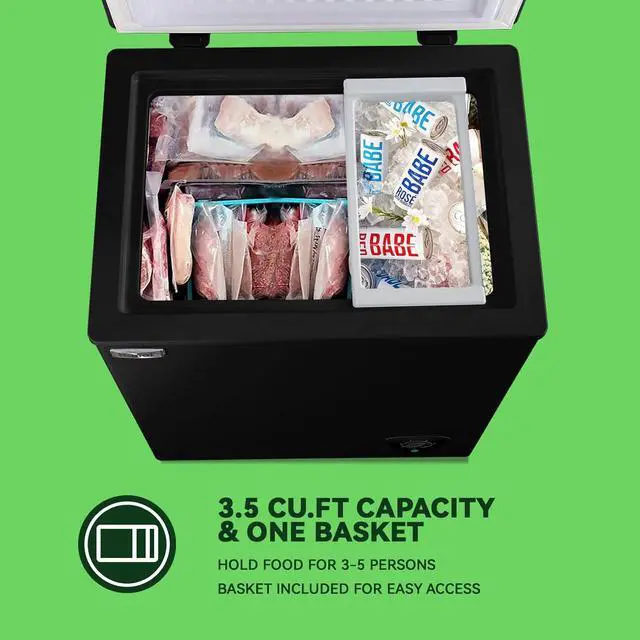 Alt view image 5 of 7 - Chest Freezer Small Deep Freezer Black 3.5 Cu.Ft Free-Standing Top Door Freezer Adjustable 7 Thermostat and Removable Basket Open Garage Basement Apartment Kitchen Business
