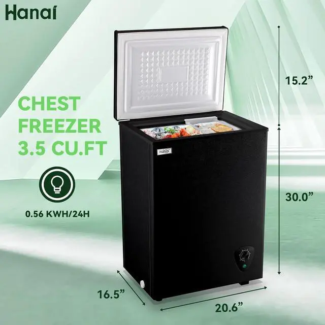 Alt view image 6 of 7 - Chest Freezer Small Deep Freezer Black 3.5 Cu.Ft Free-Standing Top Door Freezer Adjustable 7 Thermostat and Removable Basket Open Garage Basement Apartment Kitchen Business
