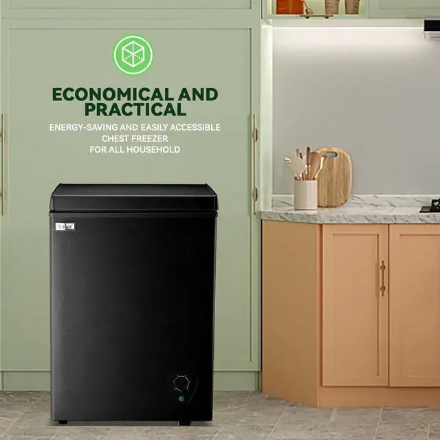 Alt view image 7 of 7 - Chest Freezer Small Deep Freezer Black 3.5 Cu.Ft Free-Standing Top Door Freezer Adjustable 7 Thermostat and Removable Basket Open Garage Basement Apartment Kitchen Business