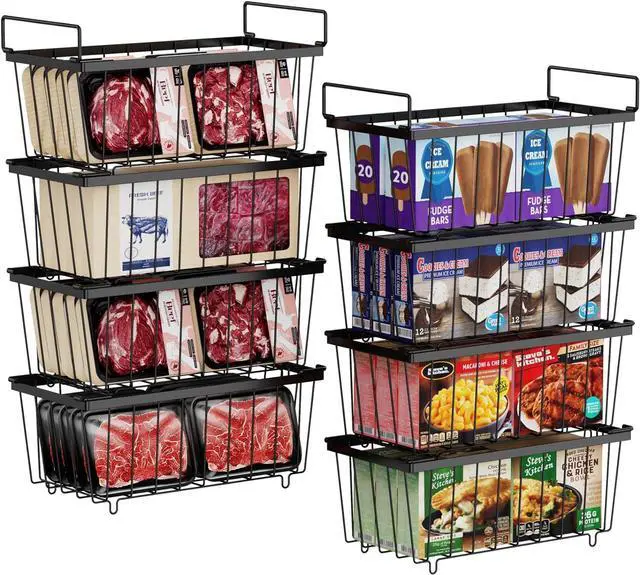 Main image of iSPECLE Freezer Organizer Bins - 8 Pack Stackable Chest Freezer Organizer for 7 Cu.FT Deep Freezer Sort Frozen Meats, Deep Freezer Organizer Bins with Handle Easy to Get Food from Bottom, Black