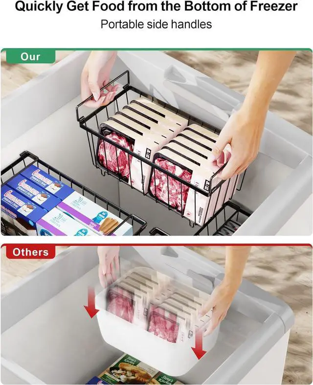 Alt view image 4 of 7 - iSPECLE Freezer Organizer Bins - 8 Pack Stackable Chest Freezer Organizer for 7 Cu.FT Deep Freezer Sort Frozen Meats, Deep Freezer Organizer Bins with Handle Easy to Get Food from Bottom, Black