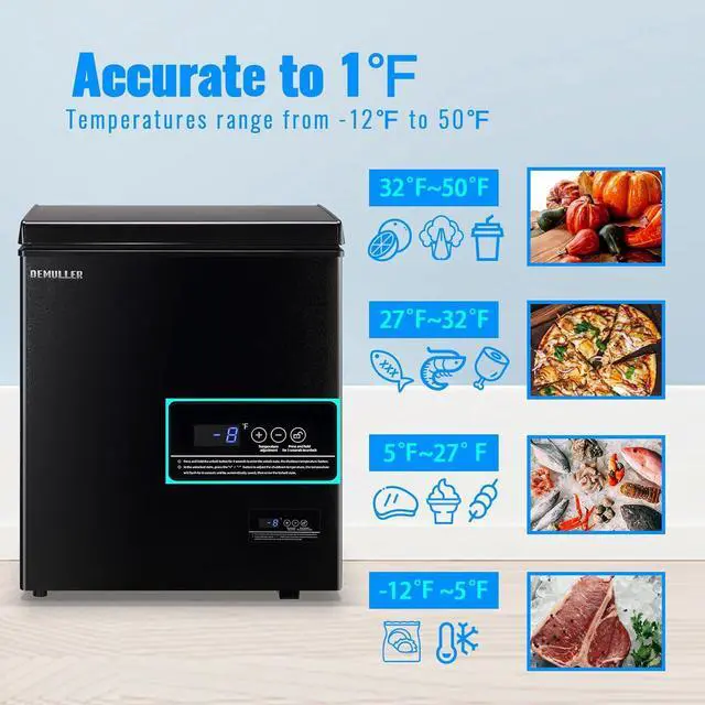 Alt view image 3 of 7 - DEMULLER Chest Freezer 4.0 CU. FT Ultra-low Temperature Deep Freezers (Down to -12 ) with TWO Removable Baskets Accurate Display of Cabinet Temp Freestanding Black