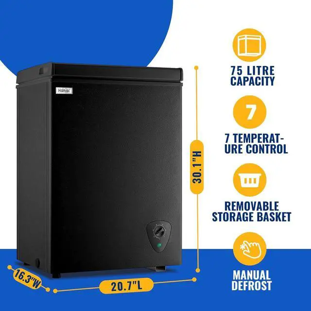 Alt view image 3 of 7 - Chest Freezer WANAI 3.5 Cubic Deep Freezer with Top Open Door and Removable Storage Basket, 7 Gears Temperature Control, Ideal for Office Dorm or Apartment (Black)