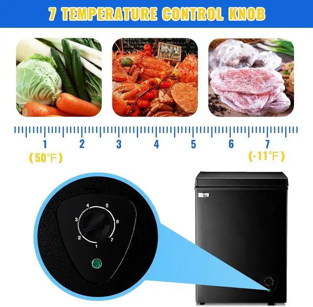 Alt view image 2 of 7 - Chest Freezer WANAI 3.5 Cubic Deep Freezer with Top Open Door and Removable Storage Basket, 7 Gears Temperature Control, Ideal for Office Dorm or Apartment (Black)