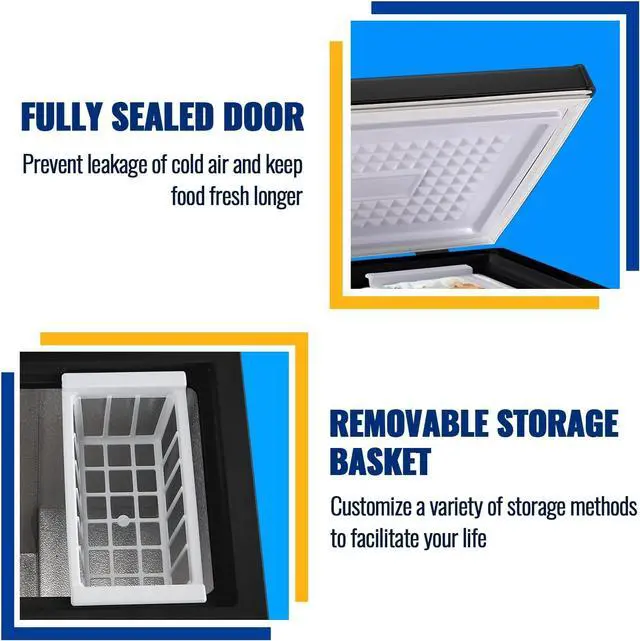 Alt view image 6 of 7 - Chest Freezer WANAI 3.5 Cubic Deep Freezer with Top Open Door and Removable Storage Basket, 7 Gears Temperature Control, Ideal for Office Dorm or Apartment (Black)