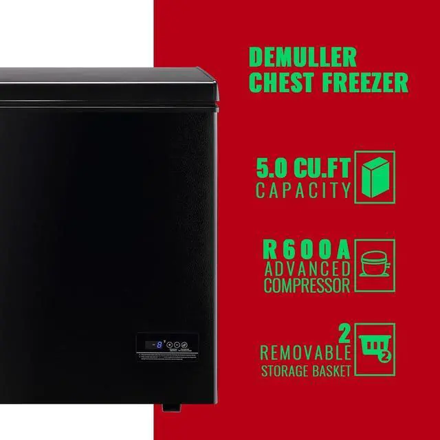 Alt view image 4 of 7 - Chest Freezer 5.0Cubic Feet Deep Freezer Freestanding Freezers with 2 Removable Stainless Steel Basket, Mini Freezer Top Open Door Compact Freezer with Electronic Control 41 to -15BLACK