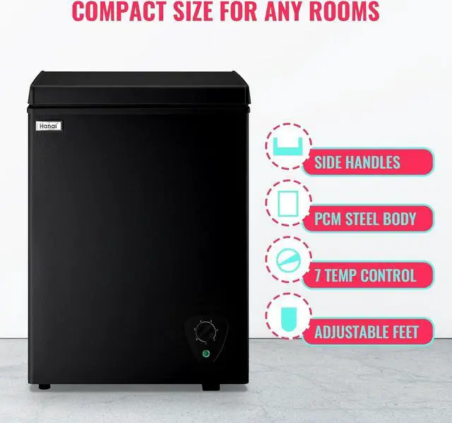 Alt view image 3 of 7 - Chest Freezer WANAI Deep Freezer WANAI Black Small Chest Freezers with Storage Basket Top Open Door Mini Compact Freezer 7 Temperature Control for Home Garage Apartment Kitchen Office