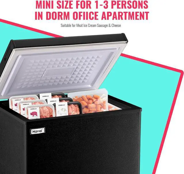 Alt view image 4 of 7 - Chest Freezer WANAI Deep Freezer WANAI Black Small Chest Freezers with Storage Basket Top Open Door Mini Compact Freezer 7 Temperature Control for Home Garage Apartment Kitchen Office