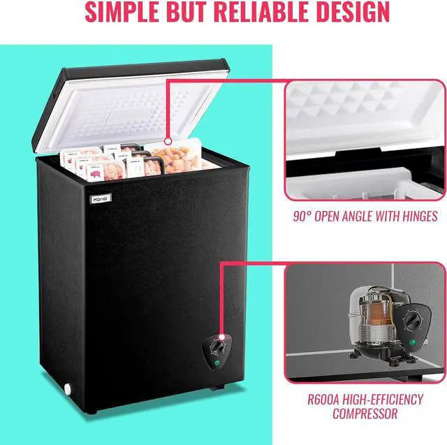Alt view image 6 of 7 - Chest Freezer WANAI Deep Freezer WANAI Black Small Chest Freezers with Storage Basket Top Open Door Mini Compact Freezer 7 Temperature Control for Home Garage Apartment Kitchen Office