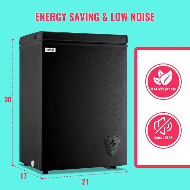 Alt view image 7 of 7 - Chest Freezer WANAI Deep Freezer WANAI Black Small Chest Freezers with Storage Basket Top Open Door Mini Compact Freezer 7 Temperature Control for Home Garage Apartment Kitchen Office
