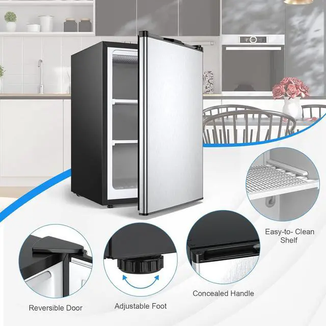 Alt view image 3 of 7 - KOTEK 3.0 Cu.Ft Compact Mini Freezer, Upright Small Freezer w/Reversible Single Stainless Steel Door, 7 Grade Adjustable Thermostat, Freestanding Small Freezer for Home, Office, Apartment