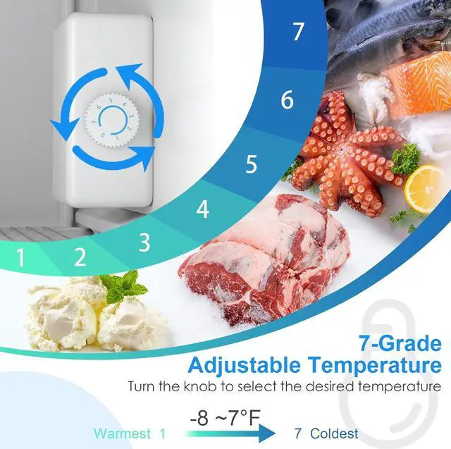 Alt view image 4 of 7 - KOTEK 3.0 Cu.Ft Compact Mini Freezer, Upright Small Freezer w/Reversible Single Stainless Steel Door, 7 Grade Adjustable Thermostat, Freestanding Small Freezer for Home, Office, Apartment