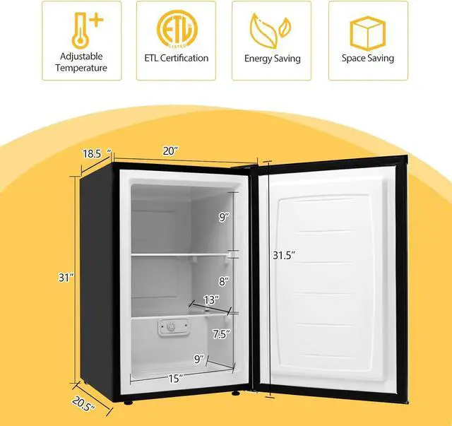 Alt view image 5 of 7 - KOTEK 3.0 Cu.Ft Compact Mini Freezer, Upright Small Freezer w/Reversible Single Stainless Steel Door, 7 Grade Adjustable Thermostat, Freestanding Small Freezer for Home, Office, Apartment