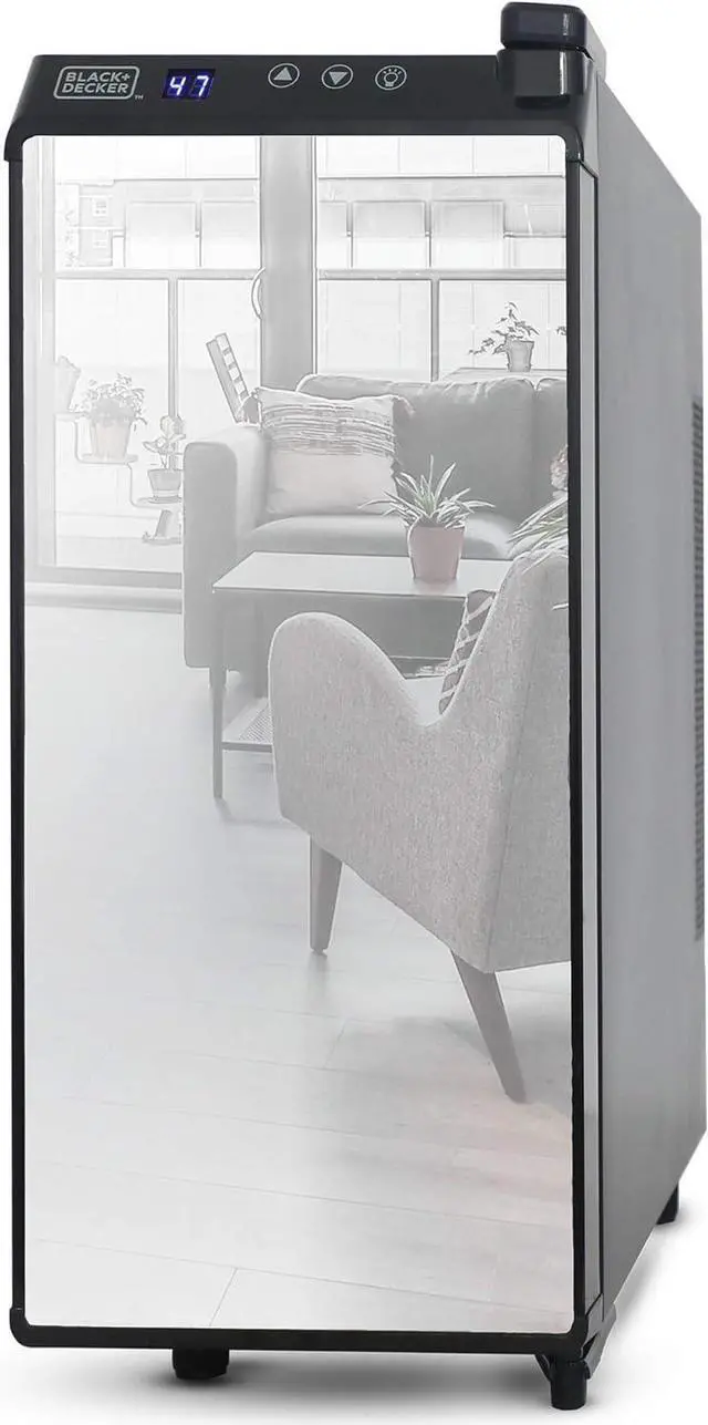 Main image of BLACK+DECKER Wine Fridge 12 Bottles, Thermoelectric Wine Cooler Refrigerator with Mirrored Front, Freestanding 12 Bottle Wine Fridge, BD60336