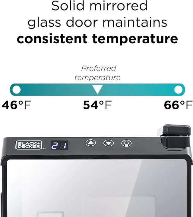 Alt view image 4 of 7 - BLACK+DECKER Wine Fridge 12 Bottles, Thermoelectric Wine Cooler Refrigerator with Mirrored Front, Freestanding 12 Bottle Wine Fridge, BD60336
