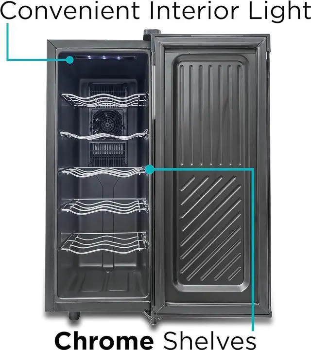 Alt view image 5 of 7 - BLACK+DECKER Wine Fridge 12 Bottles, Thermoelectric Wine Cooler Refrigerator with Mirrored Front, Freestanding 12 Bottle Wine Fridge, BD60336