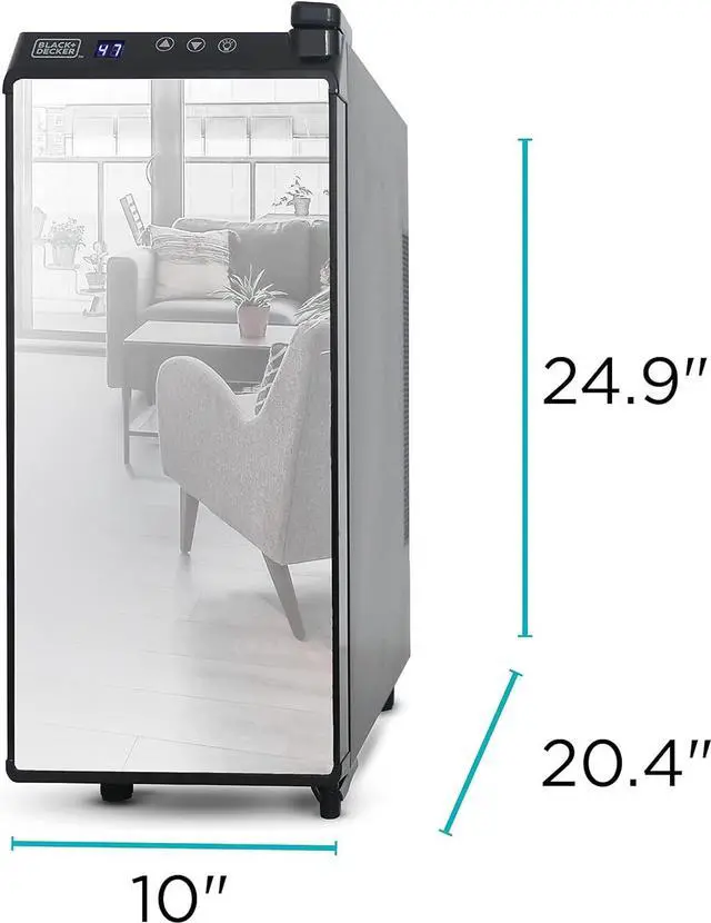 Alt view image 7 of 7 - BLACK+DECKER Wine Fridge 12 Bottles, Thermoelectric Wine Cooler Refrigerator with Mirrored Front, Freestanding 12 Bottle Wine Fridge, BD60336