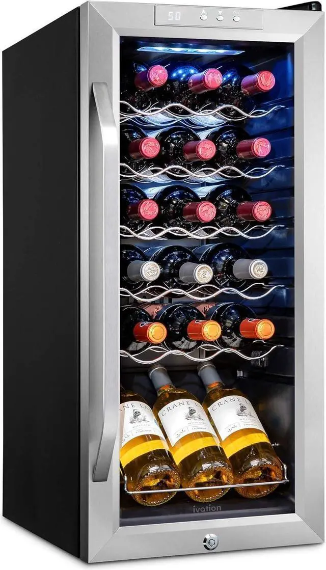 Main image of Ivation 18 Bottle Compressor Wine Cooler Refrigerator w/Lock | Large Freestanding Wine Cellar For Red, White, Champagne or Sparkling Wine | 41f-64f Digital Temperature Control Fridge Stainless Steel