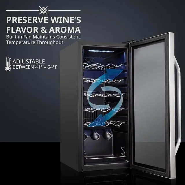 Alt view image 3 of 7 - Ivation 18 Bottle Compressor Wine Cooler Refrigerator w/Lock | Large Freestanding Wine Cellar For Red, White, Champagne or Sparkling Wine | 41f-64f Digital Temperature Control Fridge Stainless Steel