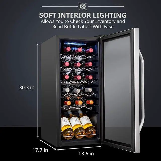 Alt view image 4 of 7 - Ivation 18 Bottle Compressor Wine Cooler Refrigerator w/Lock | Large Freestanding Wine Cellar For Red, White, Champagne or Sparkling Wine | 41f-64f Digital Temperature Control Fridge Stainless Steel