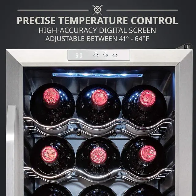 Alt view image 6 of 7 - Ivation 18 Bottle Compressor Wine Cooler Refrigerator w/Lock | Large Freestanding Wine Cellar For Red, White, Champagne or Sparkling Wine | 41f-64f Digital Temperature Control Fridge Stainless Steel