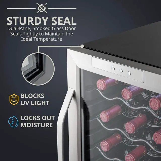 Alt view image 7 of 7 - Ivation 18 Bottle Compressor Wine Cooler Refrigerator w/Lock | Large Freestanding Wine Cellar For Red, White, Champagne or Sparkling Wine | 41f-64f Digital Temperature Control Fridge Stainless Steel