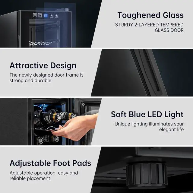 Alt view image 5 of 5 - KingChii 12 Bottle Thermoelectric Wine Cooler Refrigerator Advanced Cooling Technology, Stainless Steel & Tempered Glass For Red Wine, Champagne for Home, Kitchen, or Office