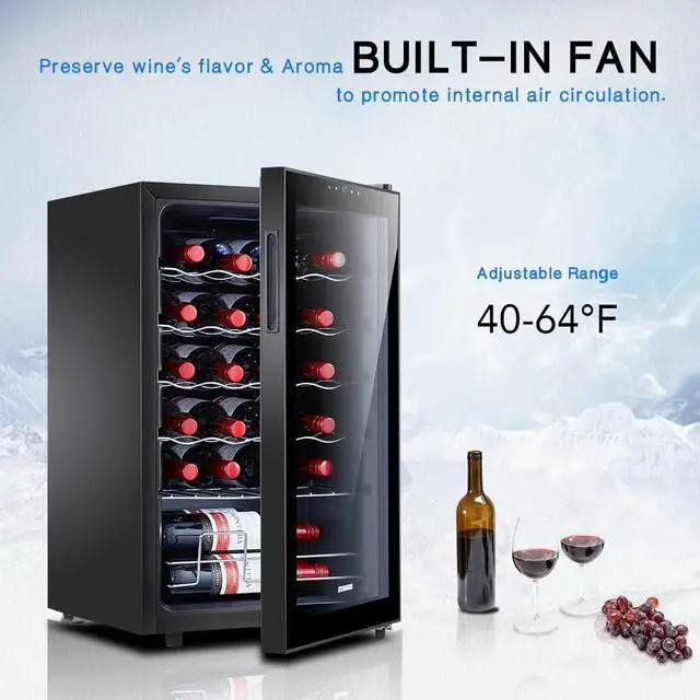 Alt view image 2 of 6 - 24 Bottle Compressor Wine Cooler Refrigerator, Small Freestanding Wine Fridge for Red, White and Champagne, Mini Fridge with 40-66F Digital Temperature Control Glass Door