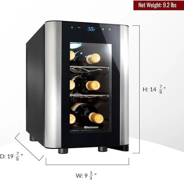 Alt view image 7 of 7 - Wine Enthusiast 6-Bottle Countertop Wine Cooler - Mini Fridge for Kitchen with 3 Shelves, Adjustable Temperature Control, & Energy Efficient Cooling Beverage Refrigerator