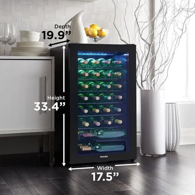 Alt view image 4 of 5 - Danby DWC036A2BDB-6 3.3 Cu. Ft. Free Standing Wine Cooler, Holds 36 Bottles, Single Zone Drinks Fridge with Glass Door-Beverage Chiller for Kitchen, Home Bar, in Black