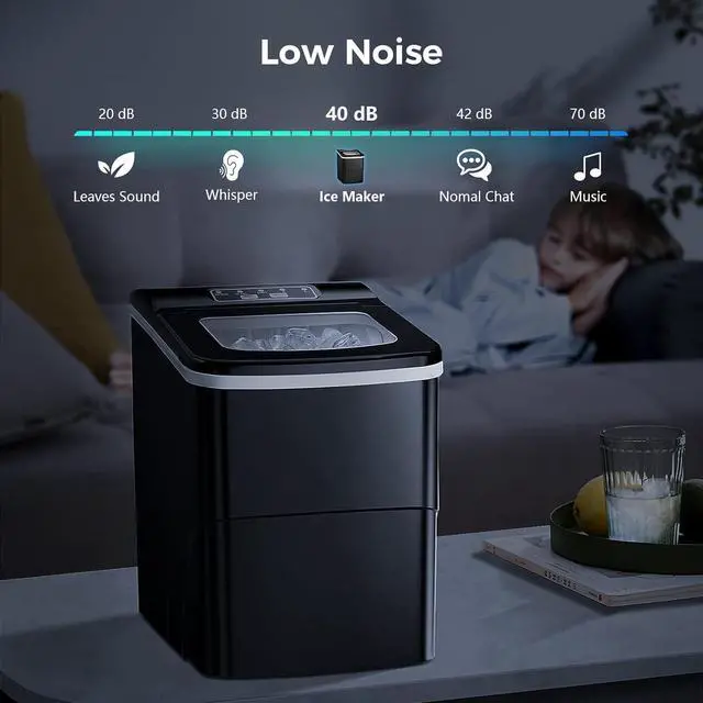 Alt view image 4 of 7 - Ice Makers Countertop with Self-Cleaning, 26.5lbs/24hrs, 9 Cubes Ready in 6 Mins, Portable Ice Machine with 2 Sizes Bullet Ice/Ice Scoop/Basket for Home/Kitchen/Office/Bar/Party, Black