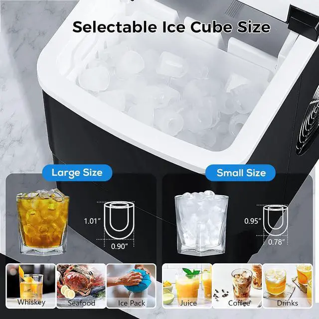 Alt view image 5 of 7 - Ice Makers Countertop with Self-Cleaning, 26.5lbs/24hrs, 9 Cubes Ready in 6 Mins, Portable Ice Machine with 2 Sizes Bullet Ice/Ice Scoop/Basket for Home/Kitchen/Office/Bar/Party, Black