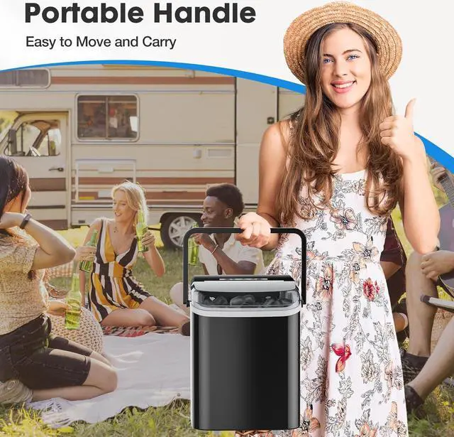 Alt view image 6 of 7 - Countertop Ice Maker, Portable Ice Machine Self-Cleaning, 9 Cubes in 6 Mins, 26.5Lbs/24H, 2 Sizes of Bullet Ice, Ice Scoop, Basket & Handle, Ice Cube Maker for Home Kitchen Party,1.5 L, Black
