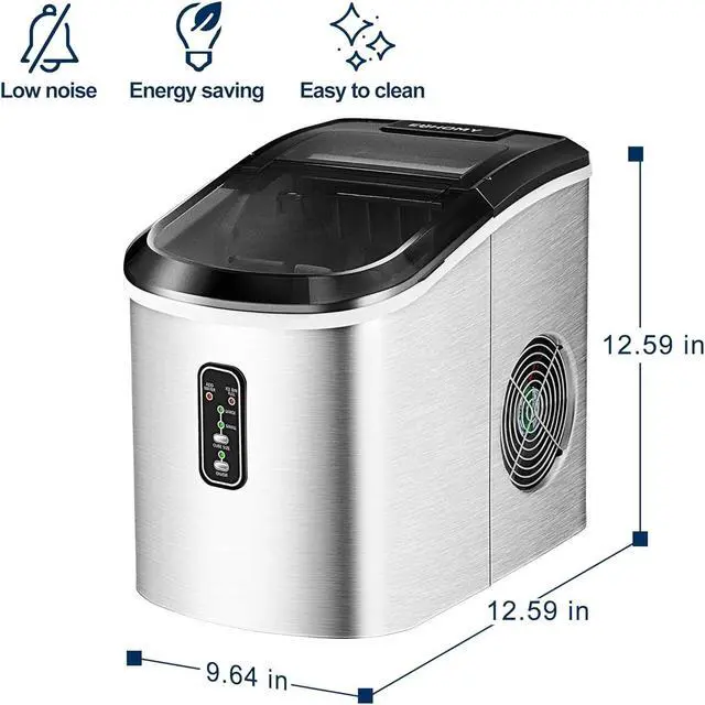Alt view image 5 of 6 - Ice Maker Machine Countertop, 26 lbs in 24 Hours, 9 Cubes Ready in 8 Mins, Electric ice maker and Compact potable ice maker with Ice Scoop and Basket. Perfect for Home/Kitchen/Office.(Sliver)