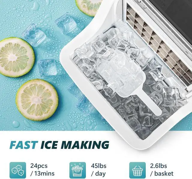 Alt view image 2 of 7 - EUHOMY Ice Cube Maker Machine Countertop, 2 Ways to Add Water, 45Lbs/Day 24 Pcs Ready in 13 Mins, Self-Cleaning Portable Compact, with Ice Scoop & Basket, Perfect for Home/Kitchen/Office/Bar