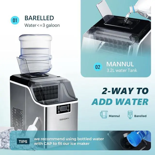 Alt view image 3 of 7 - EUHOMY Ice Cube Maker Machine Countertop, 2 Ways to Add Water, 45Lbs/Day 24 Pcs Ready in 13 Mins, Self-Cleaning Portable Compact, with Ice Scoop & Basket, Perfect for Home/Kitchen/Office/Bar