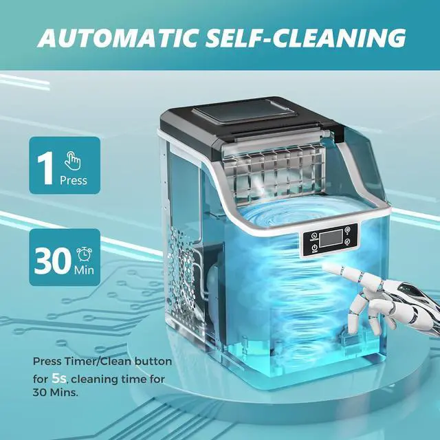Alt view image 6 of 7 - EUHOMY Ice Cube Maker Machine Countertop, 2 Ways to Add Water, 45Lbs/Day 24 Pcs Ready in 13 Mins, Self-Cleaning Portable Compact, with Ice Scoop & Basket, Perfect for Home/Kitchen/Office/Bar