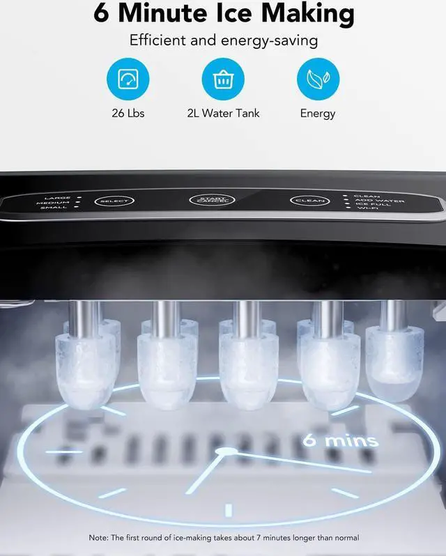 Alt view image 3 of 7 - GoveeLife Smart Ice Makers, Portable Countertop Ice Maker Machine with Self-Cleaning, 6 Mins 9 Bullet Ice, 26lbs/24Hrs, Voice Remote for Home Kitchen Party Camping, with Ice Scoop Stainless Silver