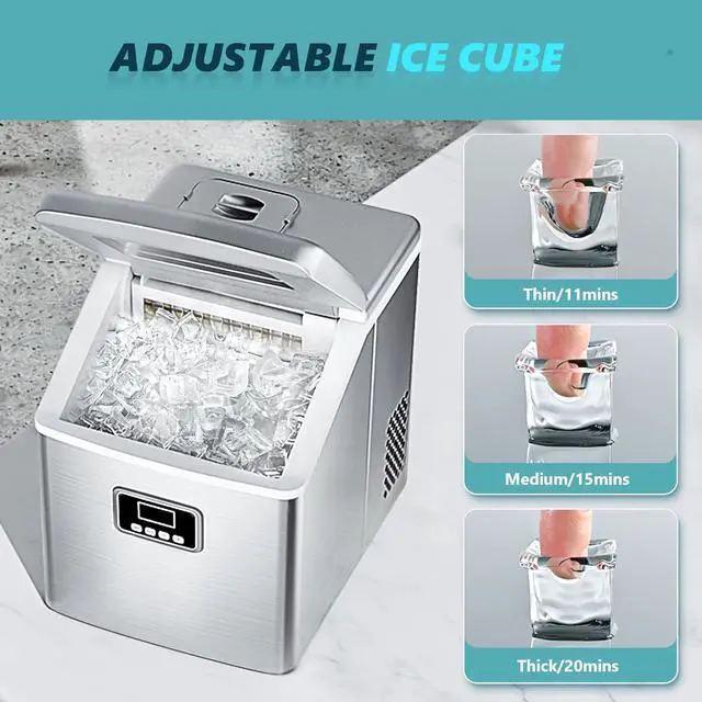 Alt view image 3 of 7 - Countertop Ice Maker Machine, 40Lbs/24H Auto Self-Cleaning, 24 Pcs Ice/13 Mins, Portable Compact Ice Maker with Ice Scoop & Basket, Perfect for Home/Kitchen/Office/Bar(Silver)